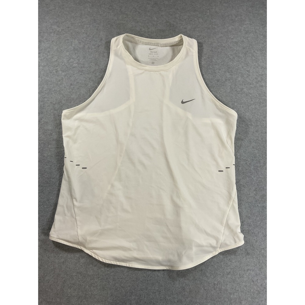 Nike Women Dri-FIT Running Tank Top White Mesh Racerback Reflective Small 2415